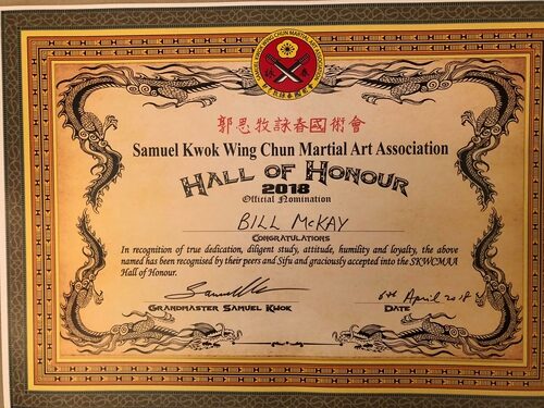 Hall of Honor Certificate
